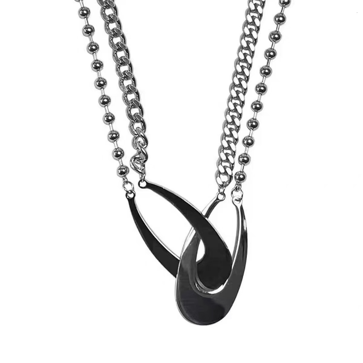 Luxury Jewelry Designer Jewelry New Punk Style Cool Niche Double Ring Necklace High-end Ins Collarbone Chain Cross-border Hip-hop Titanium Steel Neckl