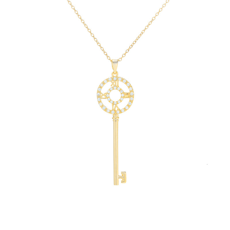 Luxury Jewelry Designer Jewelry Cross-border Source Key Necklace For Women New Style Personalized Micro-inlaid Zircon Lock Head Clavicle Chain Fashion