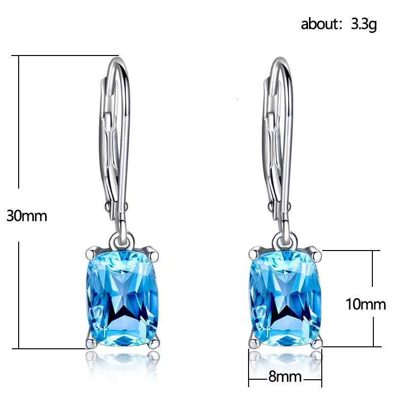 Bling Beautiful Radiant Cut Light Blue Zircon Romantic Bridal Earrings Girls Lady Pure Ladies Drop Earrings
