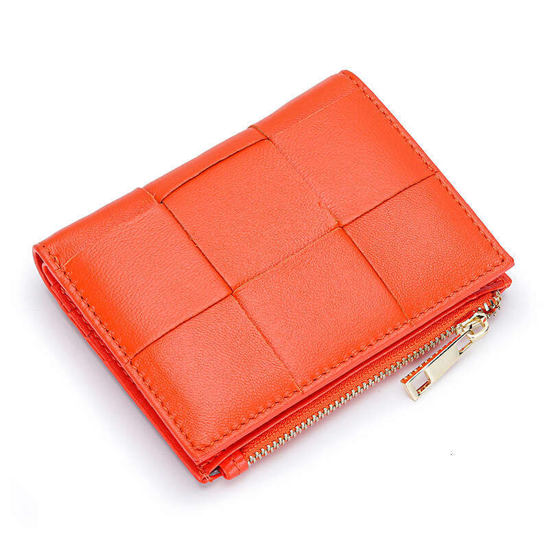 Lambskin for Women, Short 2025 New Model, Ins Style, Korean Niche Design, Woven Genuine Leather, Foldable Small Wallet