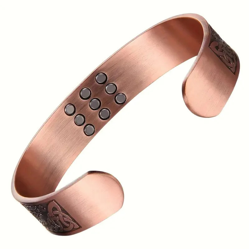 Pure Copper Cuff Bracelet Bangle Tree of Life Carving Magnetic Bracelets For Men With 3500 Gauss Magnets Adjustable Size 250712