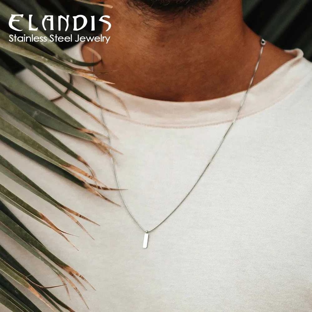 ELANDIS Mens Square Pendant Stainss steel Short Gold-Plated Necklace Whosa W250712