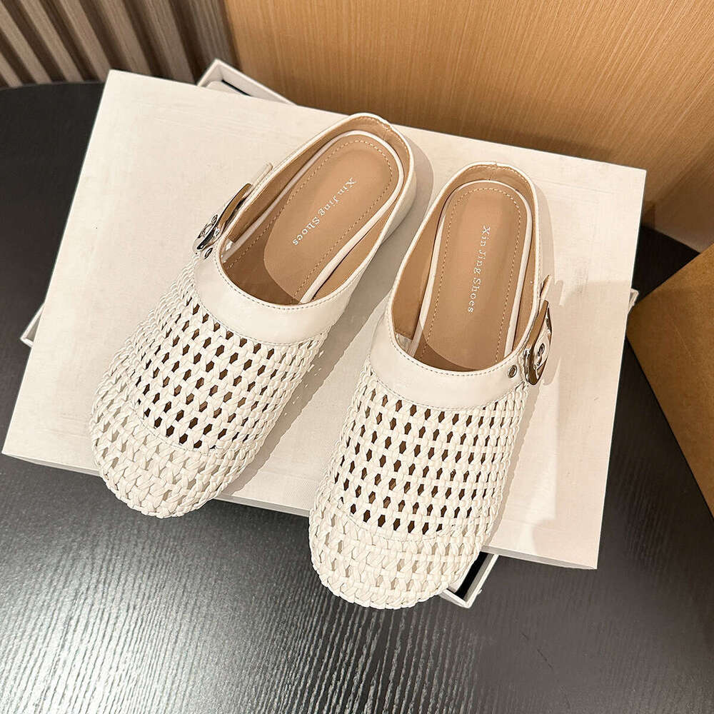 106-1 Fashion Woven Belt Buckle Hollow Flat New Fairy Style Low Heel Commuter Women's Shoes
