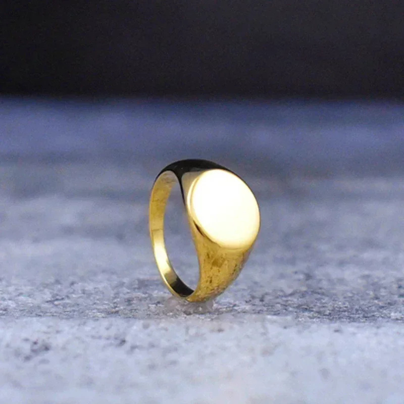 Mens Flat-Top Signet Ring for Men Jewelry Stainless Steel Vintage High Polished Gold Color Round Male Jewellery Jewels 250708