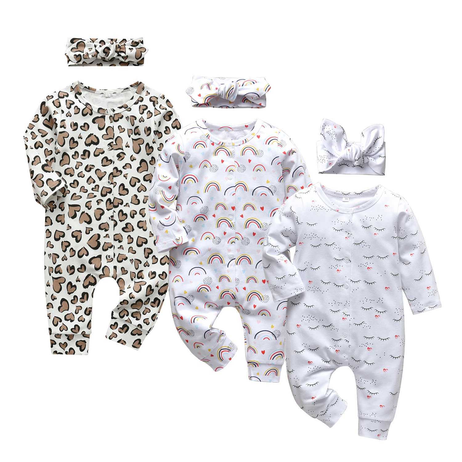 0-18 months Newborn Infant Baby Girls 2pcs Clothes Fashion Cotton Long Sleeve Romper Jumpsuit with Headband Toddler Baby Clothing Z250712