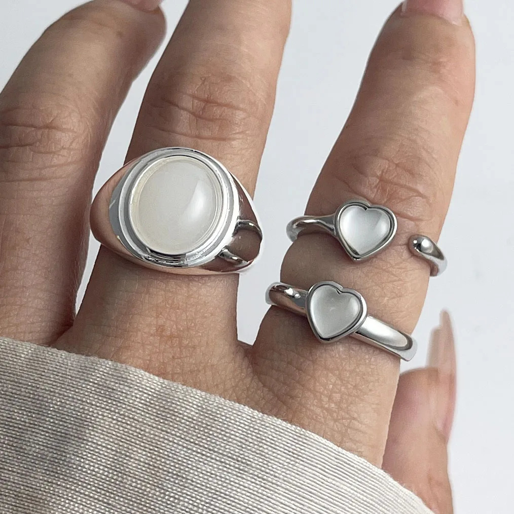 925 Sterling Silver Rings for Women Couple Minimalist Handmade Oval White Stone Ring Fine Jewelry Gift Prevent Allergy 250708