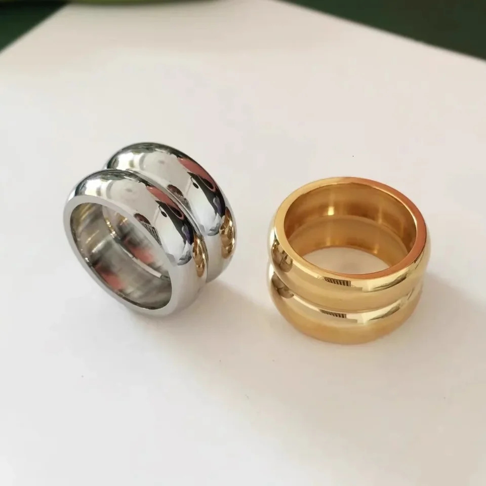 MHS.SUN Unisex Double Layer Gold Plated Wide Rings Fashion Stainless Steel For Women Men Smooth Chunky Jewelry Waterproof 250708
