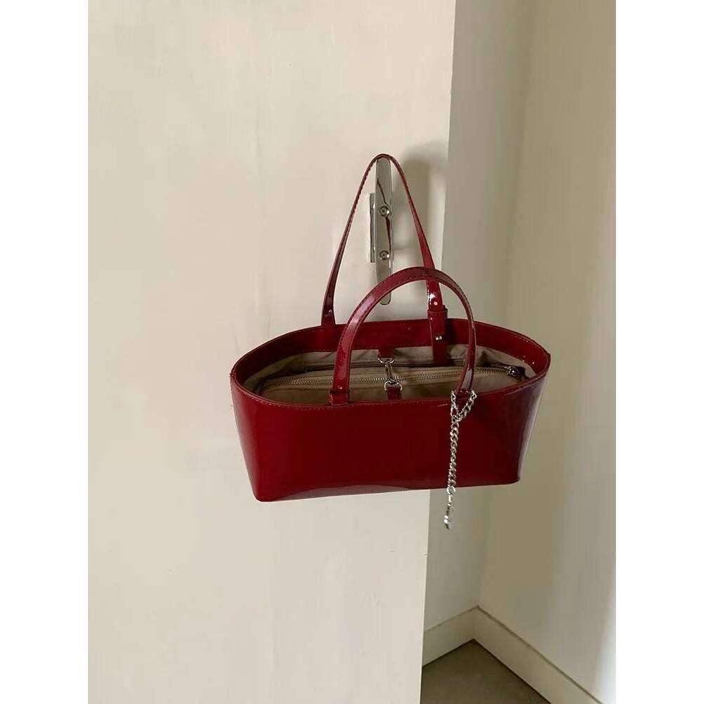 Whiterm Retro Leather Handbag Autumn Winter New Sle Korean Version Wine Red Single Oulder Underarm Bag Ele Quali