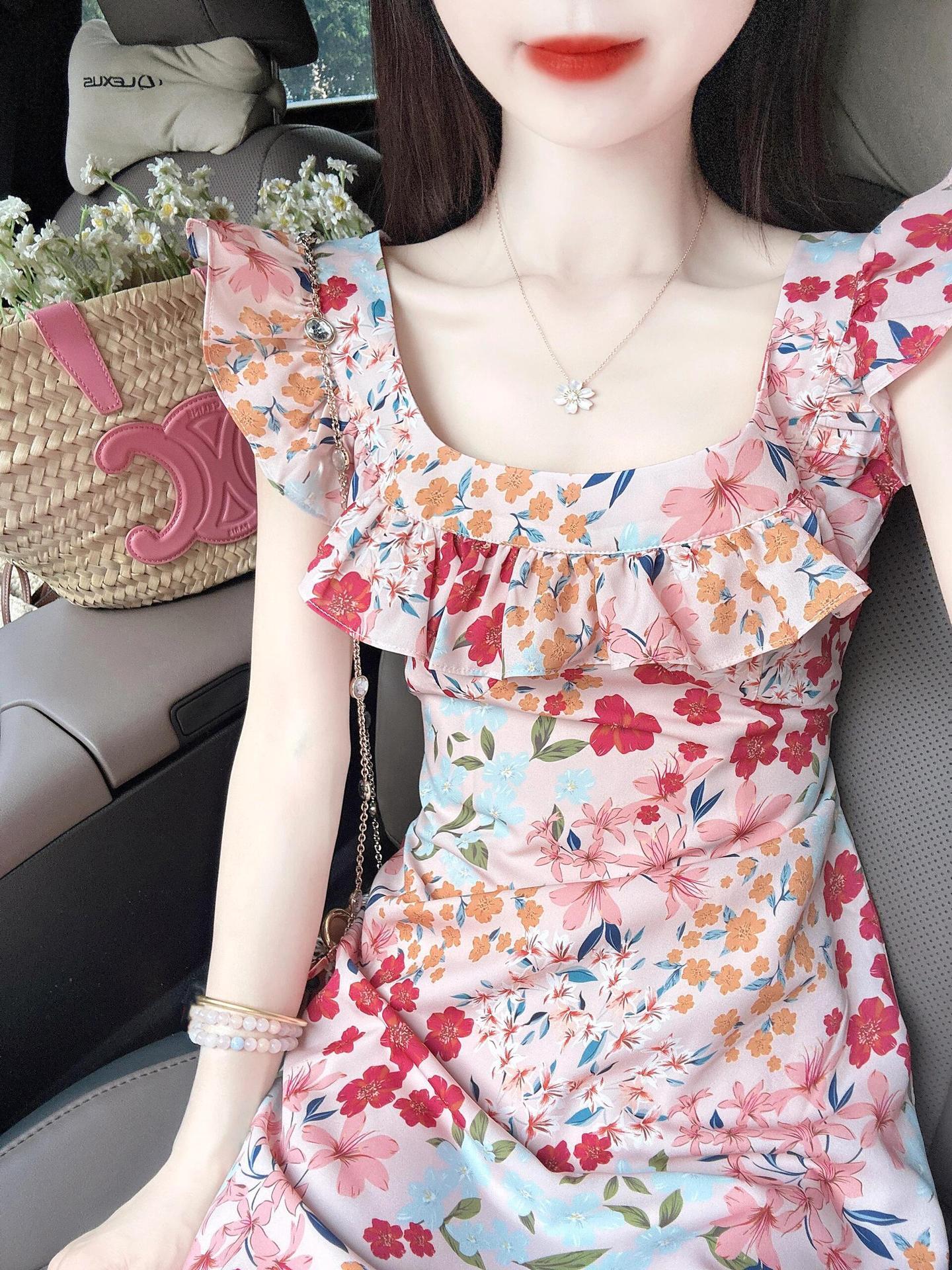 Summer New Women's Skirt New Fashionable French Women's Neck Skirt New Elegant Ruffle Slim Fit Long Skirt New Designer Dress Luxury Designer