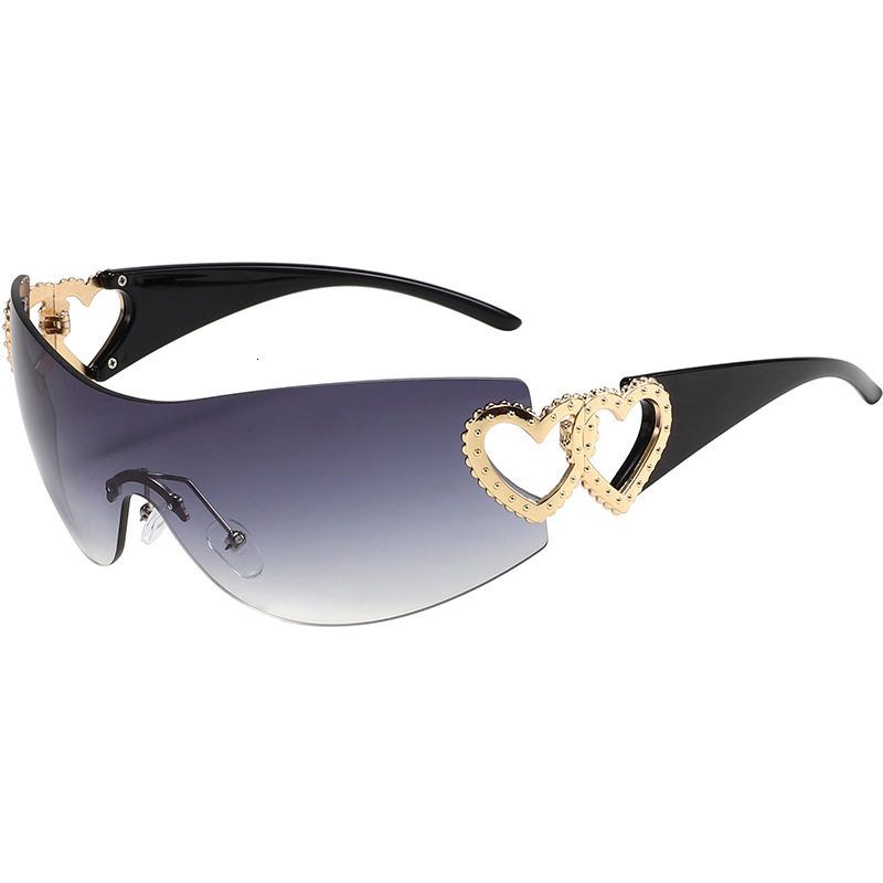 Designer's luxury glasses Fashion New Style Rhinestone One-Piece Unisex European and American Sunglasses Hot Girl Same Style Y2K Sunshade Heart S