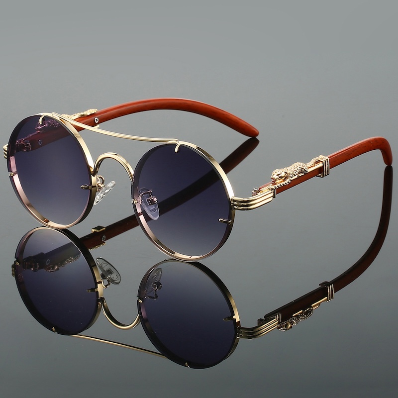 CB Rimless Round Sunglasses Vintage Men Fashion Double Bridge Multicolor Shades Women Retro Trendy Brand Luxury Design Sun Glasses UV400 Leopard