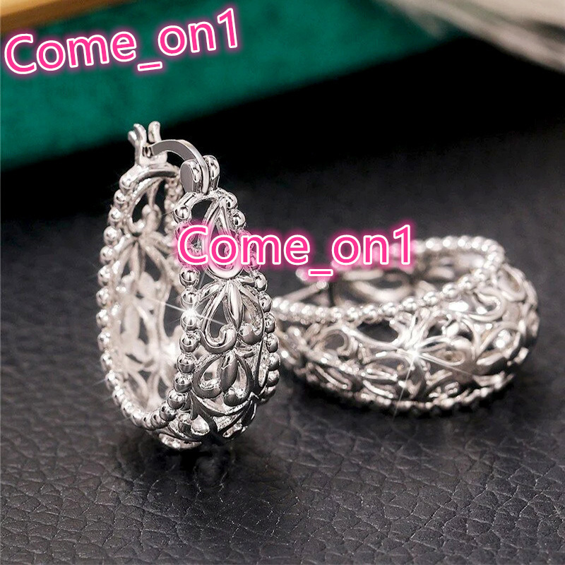 Factory Wholesale Vintage Hollow Flower Pattern Design Silver Plated Earrings for Hip Hop Party Hoop Earrings Women Men