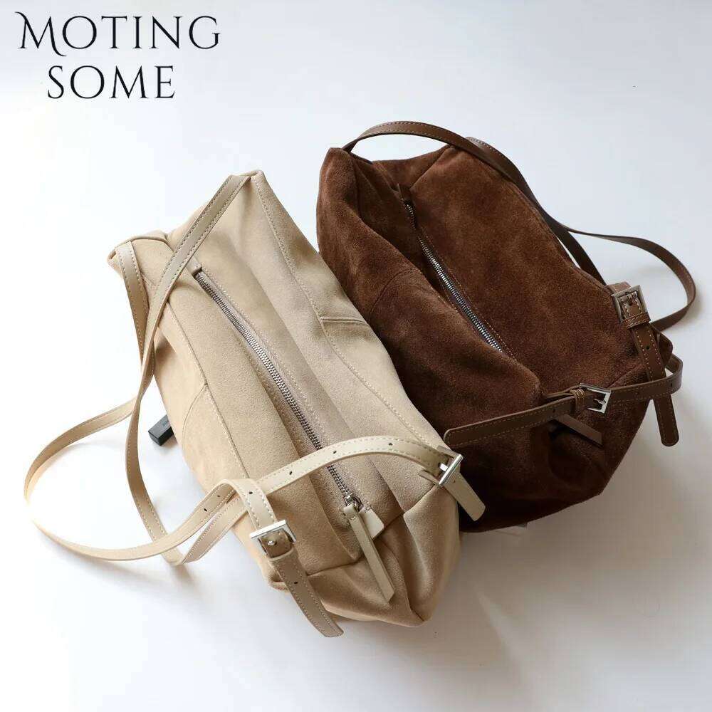 Motingsome Autumn Suede Leather Bags Woman Boston Designer Matte Cowhide Tote Bag Oversized Shoulder Pillow Purses