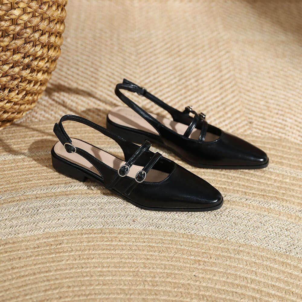 978-2 French Style Pointed Toe Spring New Double Buckle Low Heel Single Daily Commuter Women's Shoes
