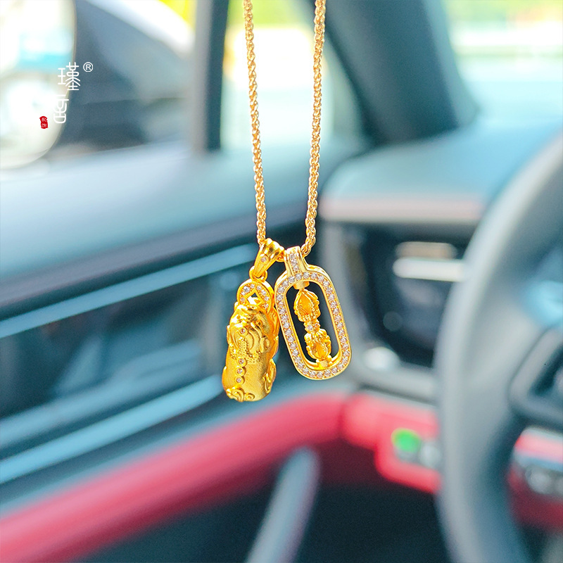 Luxury Jewelry Designer Jewelry Jinyan Wei Xue Same Style Copper K Gold Plated Necklace Pixiu Vajra Inlaid Diamond Pendant Layered Light Luxury Clavic
