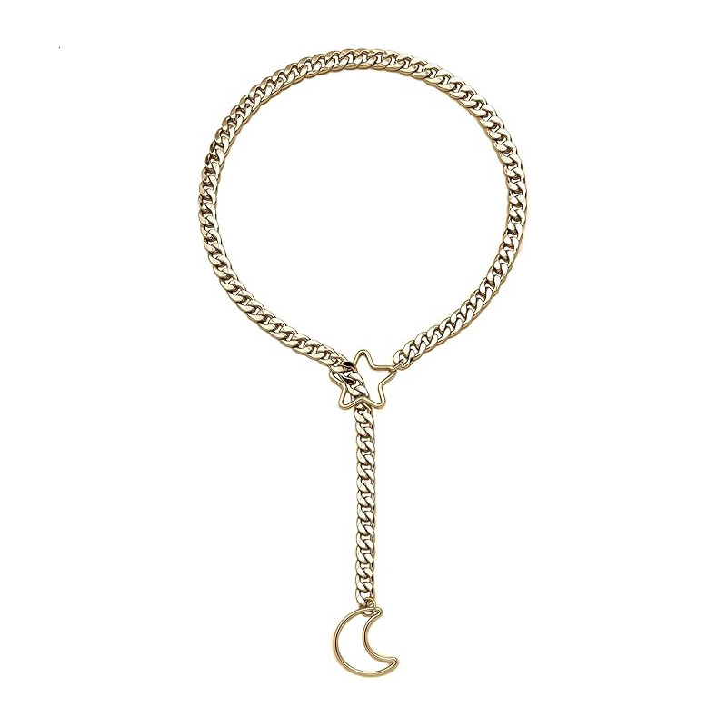Luxury Jewelry Designer Jewelry New Cross-border Gold Moon And Star Necklace Punk Gothic Adjustable Lariat Y-shaped Necklace