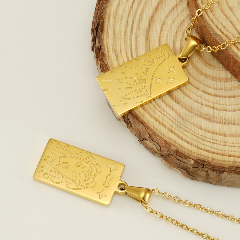 Luxury Jewelry Designer Jewelry Cross-border 18K Gold Stainless Steel Tarot Card Necklace For Women Fashionable Personality Titanium Steel Square Pend
