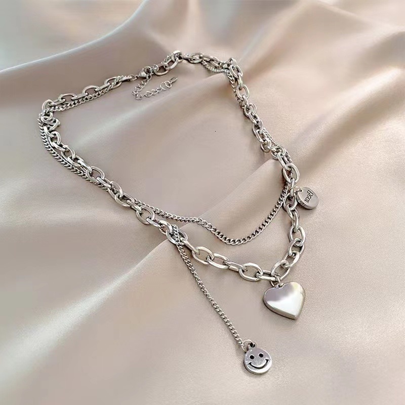 Luxury Jewelry Designer Jewelry Heart Double Layer Titanium Steel Necklace For Women, Ins Hip-hop Style Versatile Sweater Chain, Fashionable High-end 