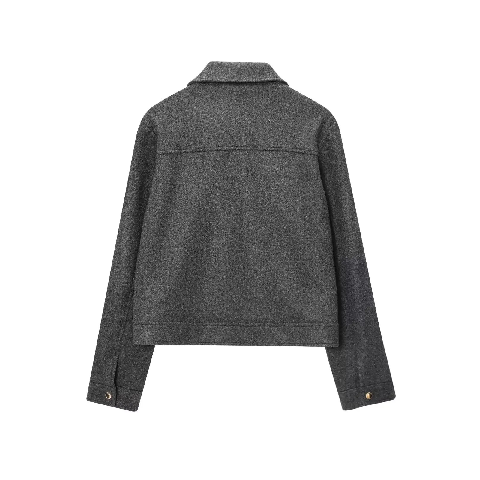MYST ZA2025 arrivals Womens wear Classic all-match solid color pocket zipper cardigan straight short lapel tweed jacket 250709