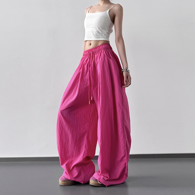 2025 Summer New Women's Pants Summer Retro Style Folded Lazy Style Pants Floor Pants Women's Wide Leg Casual Pants New Designer Pants