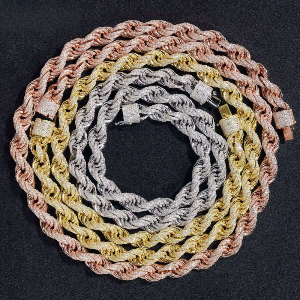 Big Size Chain Sier Jewelry 10mm Vvs Moissanite Rope Bracelet Necklace for Men and Women
