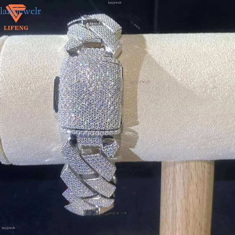 Lifeng Jewelry 20mm 4rows VVS Moissanite k Bracelet Sterg SIer Dia Hiphop Cuban Chain for Men