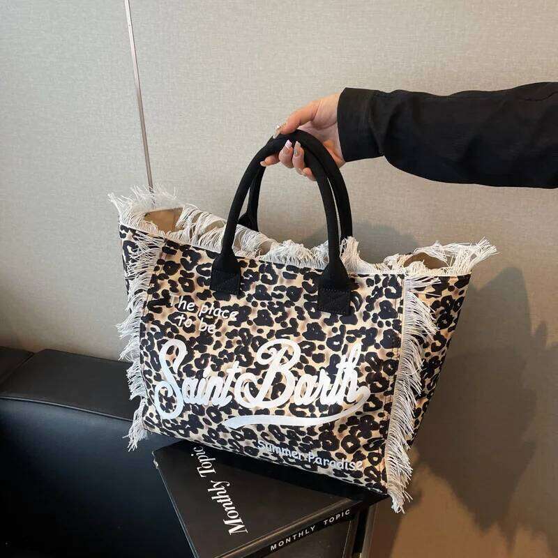 Evening Bags Spring Summer Leisure Holiday Fringe Yellow Striped Printed Travel Bag Large Capacity Thick Canvas Tote bag