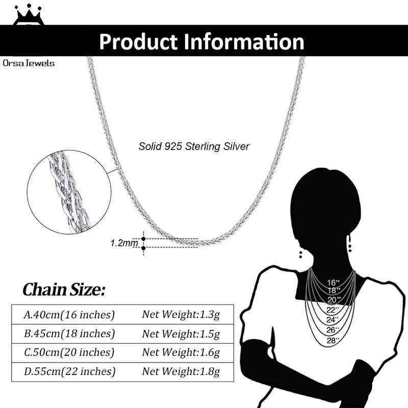 ORSA JEWELS Italian Handmade 1.2mm Chopin Chain Necklace Solid 925 Sterling Silver Men Women Neck Chain Jewelry for Pendant SC53 W250712