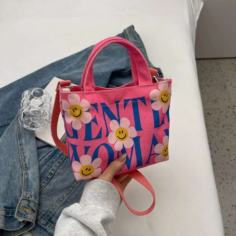 Gentle Woman Letter Printing Small Tote Street Trendy Canvas Mini Handbag Shoulder Versatile Teen Women Crossbody Bag,