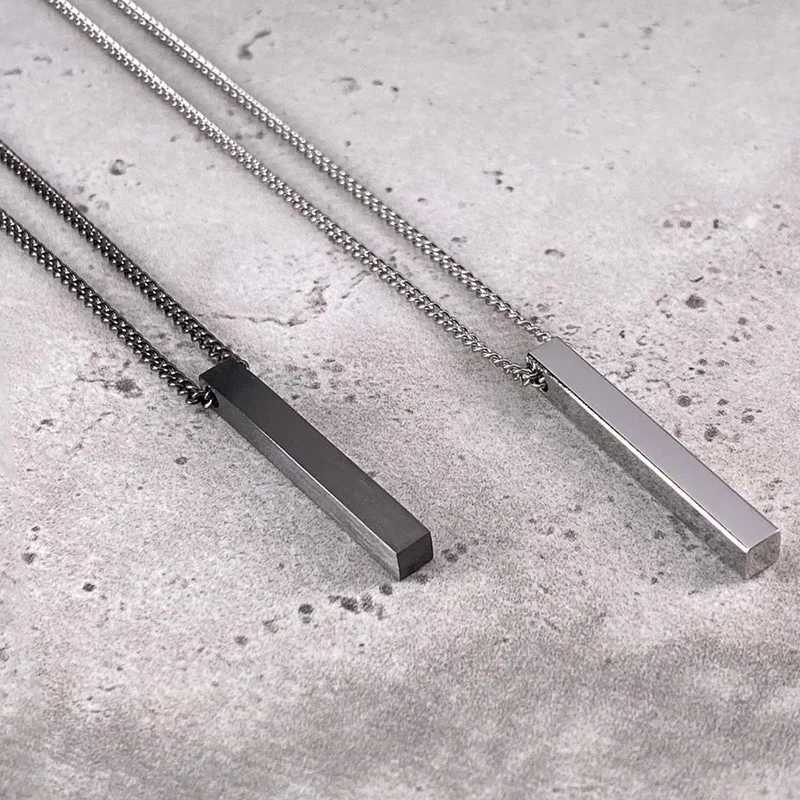3D Waterproof Vertical Bar Necklaces for Men Minimalist Stainless Steel Geometric Pendant with Box Chain Malar Jewelry W250712