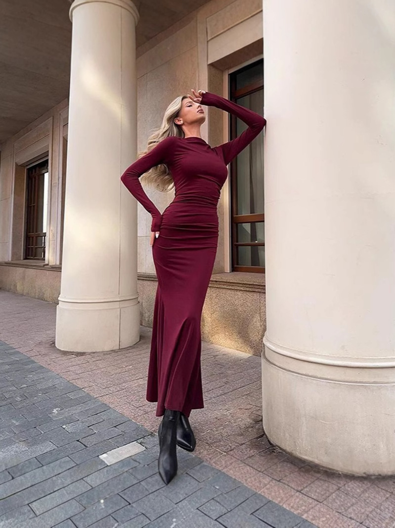 XR215 Winter new product all-match commuting basic style tight waist pleated design
