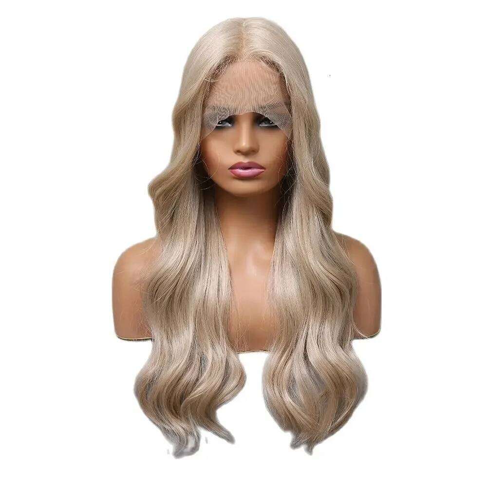 HENRY MARGU Natural Wavy Synthetic Pre Plucked Blonde Long Daily Lace Frontal Hair Wig for Women Cosplay Heat Resistant