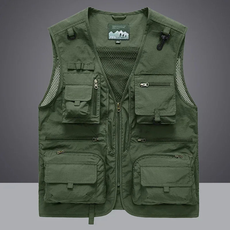 Mens Work Vest Summer Solid Colour Multi-pocket Casual Loose Outdoor Fishing Pography Coat Mens Sleeveless Jacket 250710