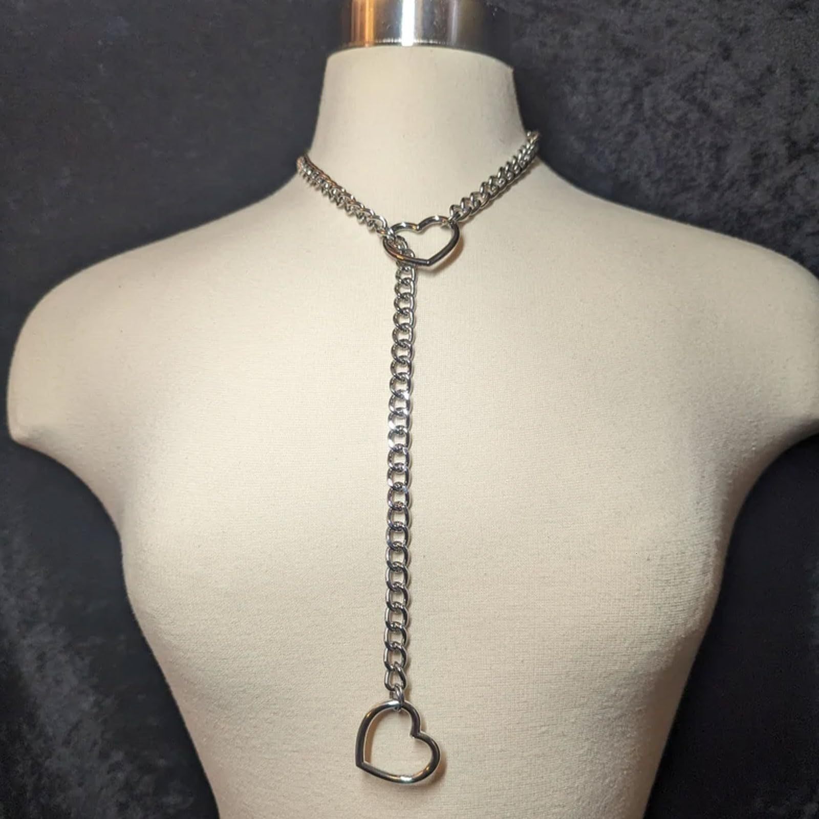 Luxury Jewelry Designer Jewelry European And American Amazon Hot-selling Lasso Heart Necklace O-ring Sliding Chain Necklace Hip-hop Punk Rock Stainles