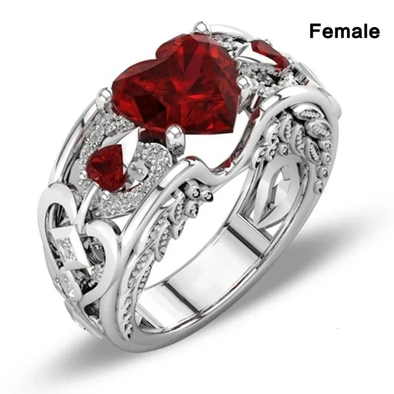 Cross border mens and womens heartshaped ruby stainless steel couple bracelet 250704