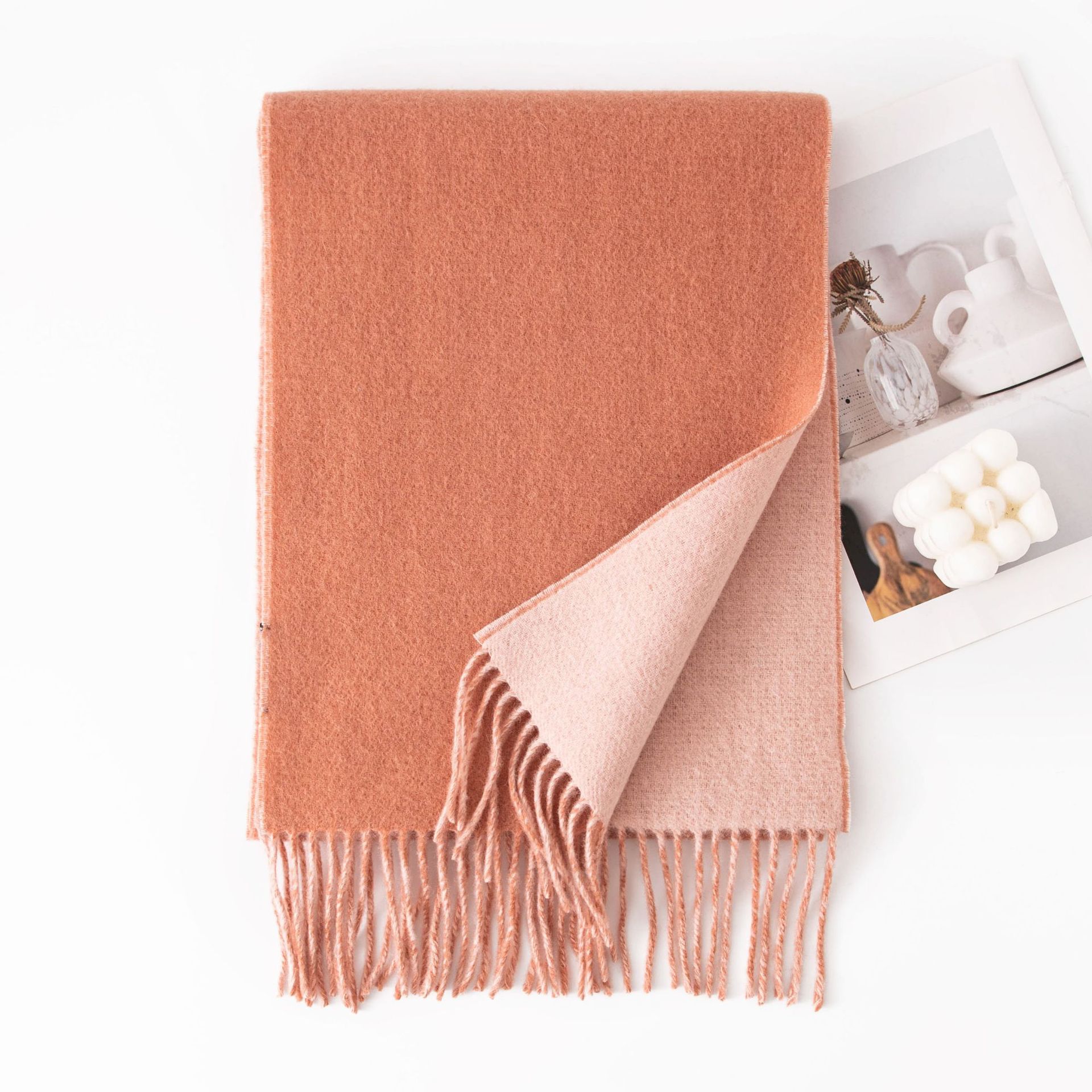 K1338 100% wool solid color large scarf autumn and winter new double-sided wool scarf versatile thick warm shawl dual-purpose