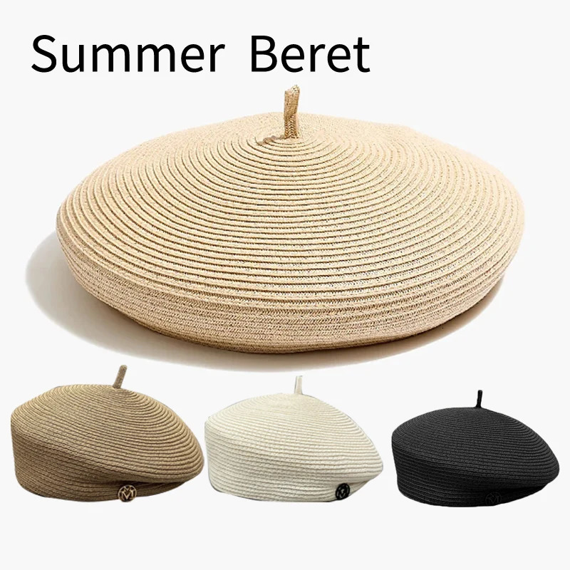 Fashion Summer Straw Berets Celebrity Elegant Stereotype Fine Fedoras Letter Berets Womens Tourism Retro Casual Painter Hat 250712