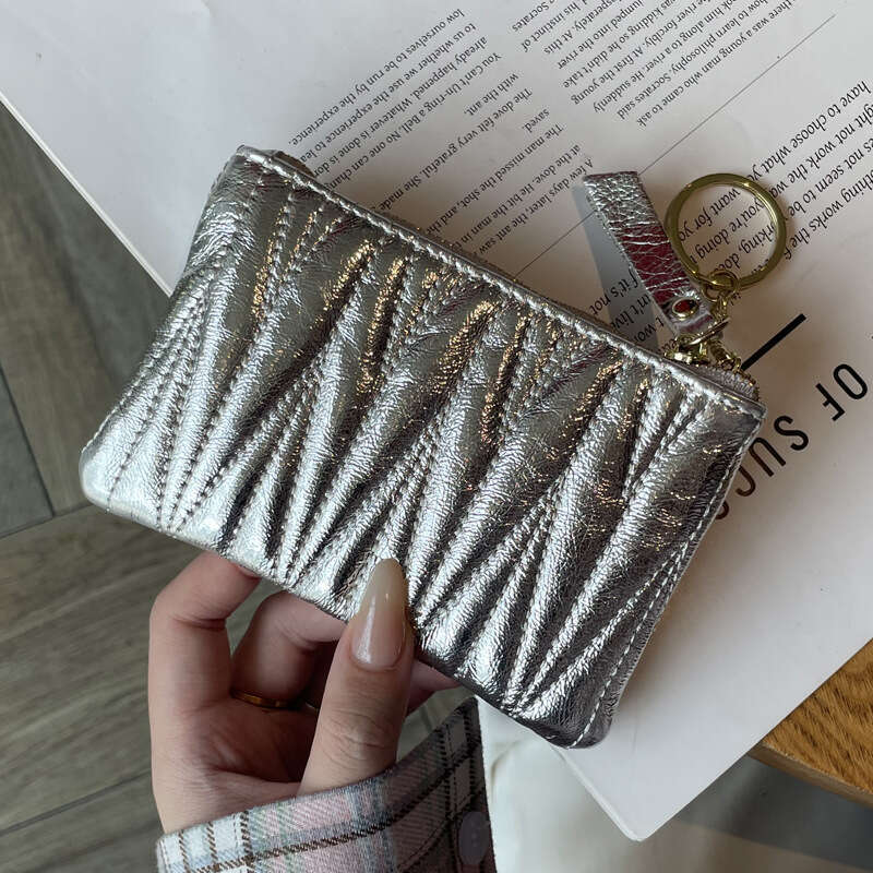 Top Layer Cowhide Embroidered Thread Coin Purse Women Key Card Holder Genuine Leather Zipper Handbag Lipstick Storage Bag Ins Trend