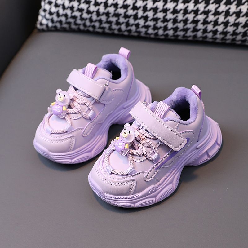 Kids Tennis Shoes for Boy Girl Sport Sneakers 2025 Cartoon Bear Children Platform Thin Velvet Warm winter Shoes Sizes US5.5C-US12.5C 00093