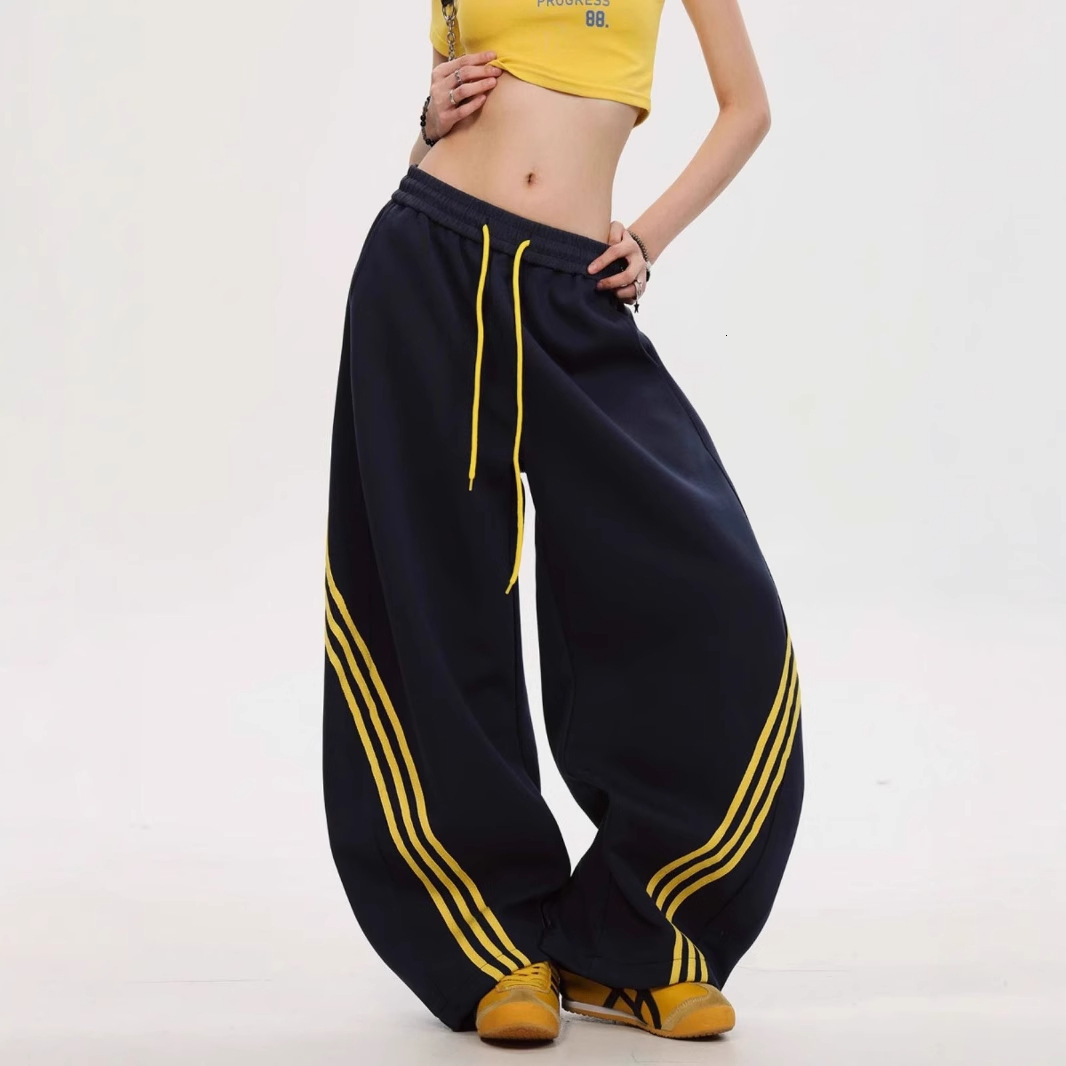 2025 Summer New Women's Pants Retro Style Three Stripe Color blocked Wide Leg Pants Summer Design Loose Sports Pants New Designer Pants