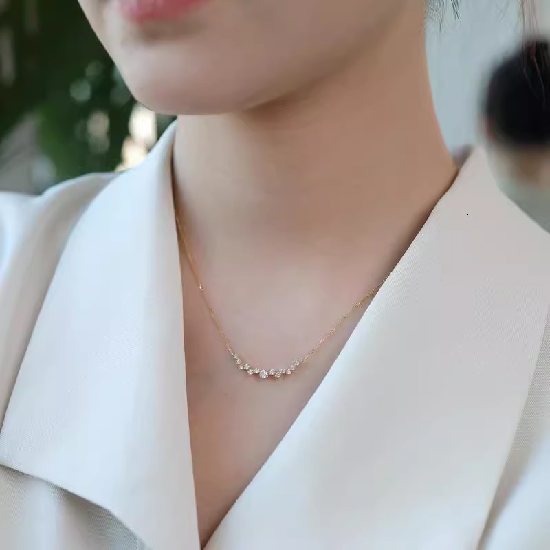 Luxury Jewelry Designer Jewelry Korean Style Casual Smile Necklace Daily Commute Versatile Micro Pave Zircon Collarbone Chain Blogger Same Dropshippin