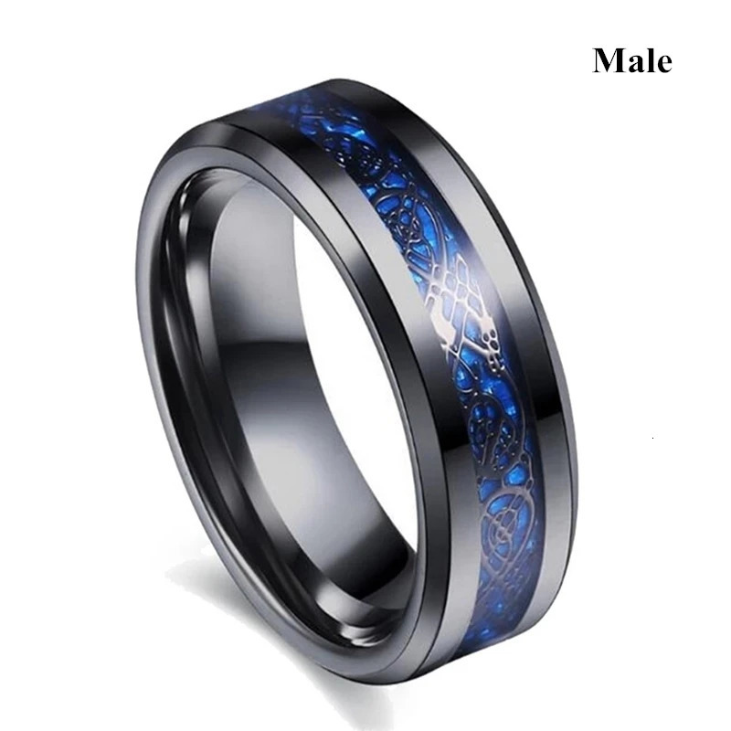 Fashion Couple Ring Blue Zircon Men Stainless Steel Women Wedding Band Bridal Jewelry Valentine Day Gift 250704