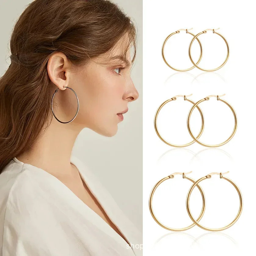5pair Stainless Steel Big Circle Earrings Golden Silver Color Round Hoop Earrings Fashion Jewelry Base Earring for Women Gift 250708