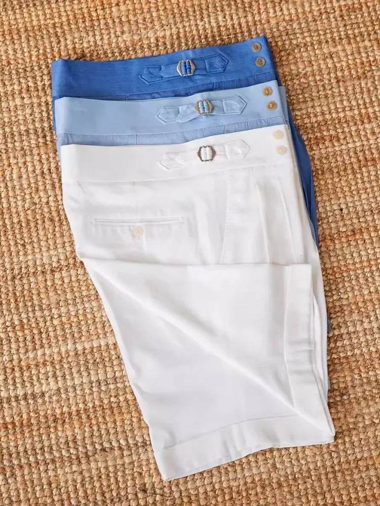 Summer Mens Suit Shorts Vintage British Style Knee Length Straight Trousers Solid Color Business Casual Mens Shorts 250708