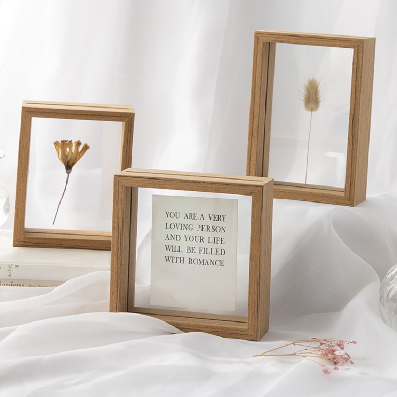 Transparent Solid Wood Display Double-Sided Glass Specimen Picture Shadow Box Frame Photo Frames H260306