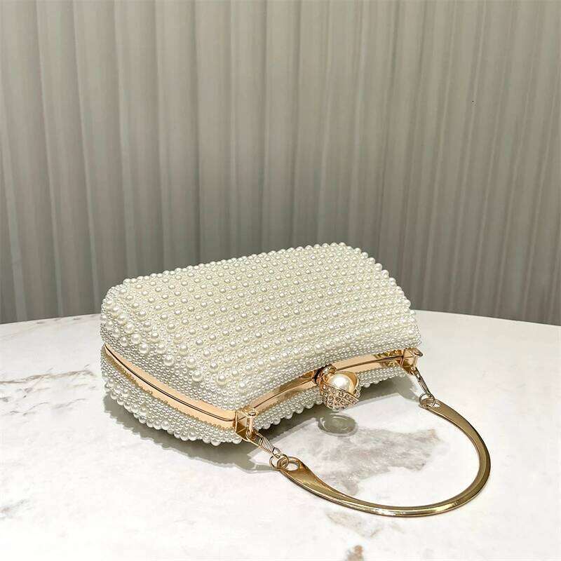Designer Bags Creamy White Pearls Wedding For Women Elegant Double-Side Beading Evening Bags Fashionable Handbags Gold Top-Handle Clutch Luxury Bag