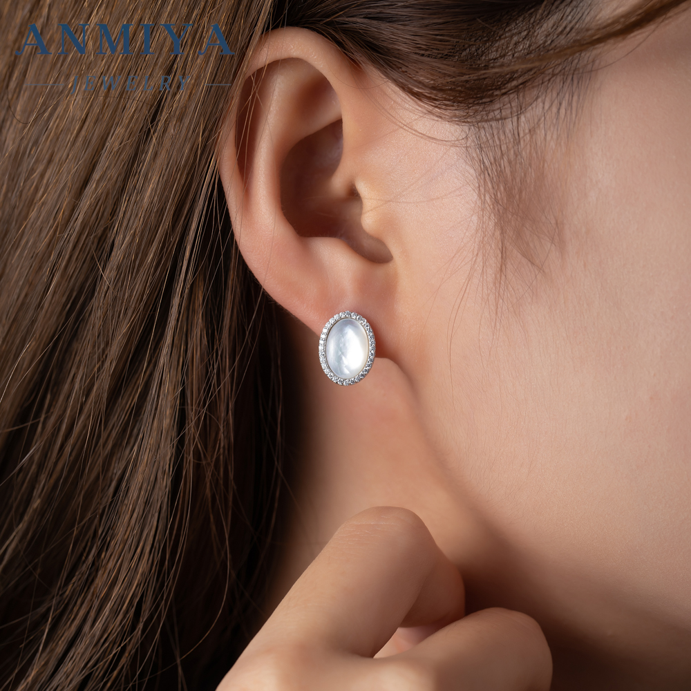 Fine Jewelry Earrings Vintage Classic 925 Silver Ellipsoid Fresh Water Pearls Stud Earrings