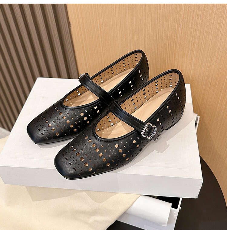 796-17 Out Hidden Heel New Square Toe Casual Hollow Flat Soft Sole Women's Shoes