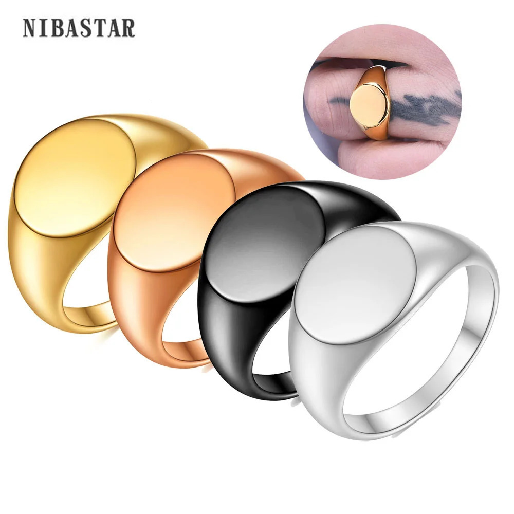 Women Signet Ring Polished Seal Chunky Oval Width Ring Stainless Steel Simple Punk Fashion Jewelry Accessories 250708