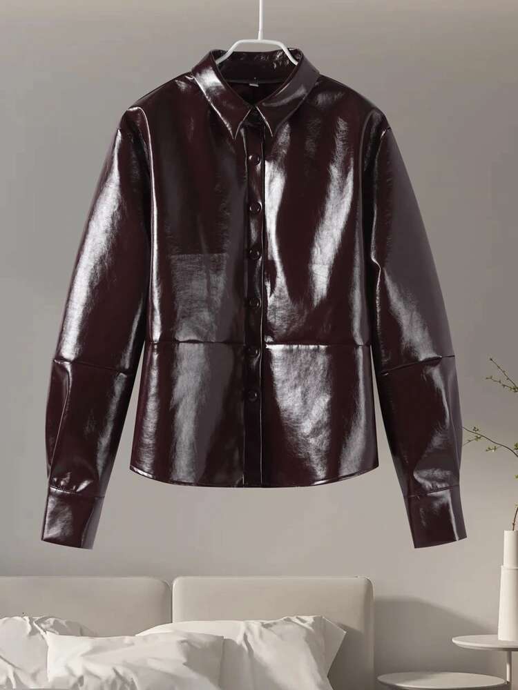 Solid Leather Bomber Jacket For Women Y2k Lapel Single Breasted Motorcycle Coat Female Autumn New Fashion Lady Chic Tops